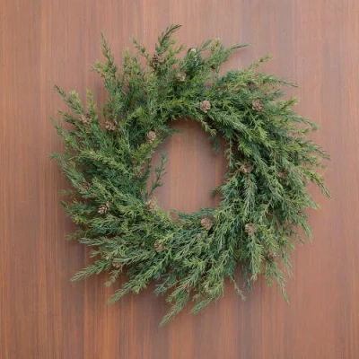 Cg Hunter 28" Artificial Pine Wreath With Pinecones In Green