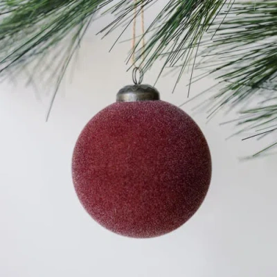 Cg Hunter 3" Flocked Bordeaux Glass Ornament In Burgundy