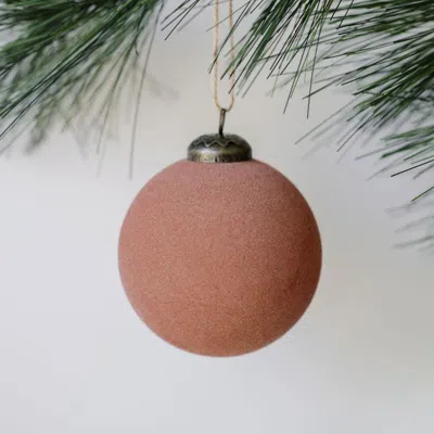 Cg Hunter 3" Flocked Vintage Rose Glass Ornament In Pink