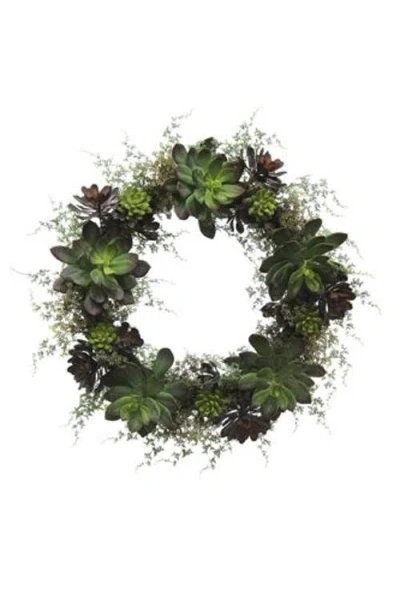 Cg Hunter 30" Artificial Eucalyptus And Succulent Wreath In Green