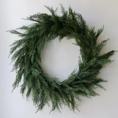 Cg Hunter 30" Faux Evergreen Cedar Wreath In Green