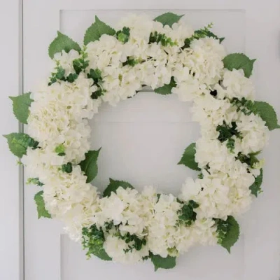 Cg Hunter 30" White Hydrangea Wreath In Green
