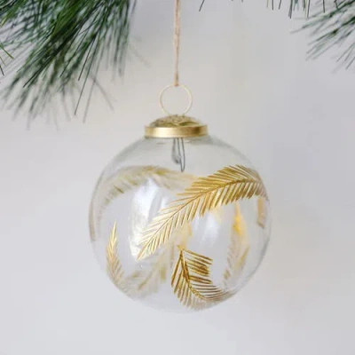 Cg Hunter 4" Artisan Glass Gold Etched Leaf Ornament
