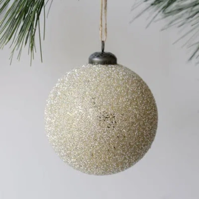 Cg Hunter 4" Beaded Cream Glass Ornament In Sand