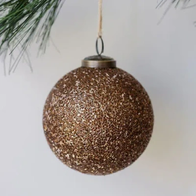 Cg Hunter 4 Inch Beaded Antique Bronze Glass Ornament In Gold