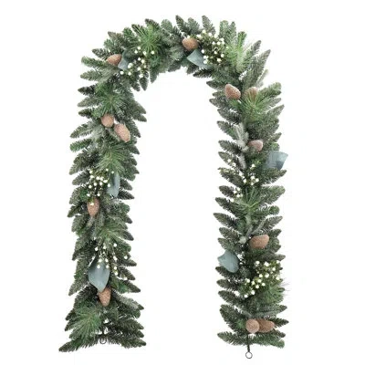 Cg Hunter 9' Flocked Woodland Pine And Berry Artificial Holiday Garland With Pinecones In Green