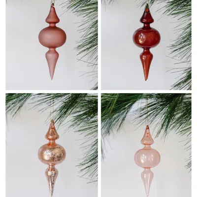Cg Hunter Assorted Vintage Rose & Bordeaux Glass Finial Ornament