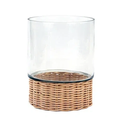 Cg Hunter Clear Glass And Rattan Candleholder In Brown