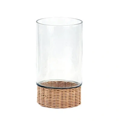 Cg Hunter Clear Glass And Rattan Candleholder In Brown
