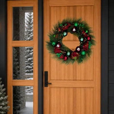 Cg Hunter Disney Mickey Mouse 26" Pre-lit Christmas Wreath With 45 Warm Led Lights Holiday Door Decor In Green
