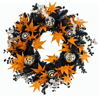 Cg Hunter Disney Mickey Mouse And Friends 26" Pre-lit Led Halloween Wreath With Festive Foliage Accents In Black