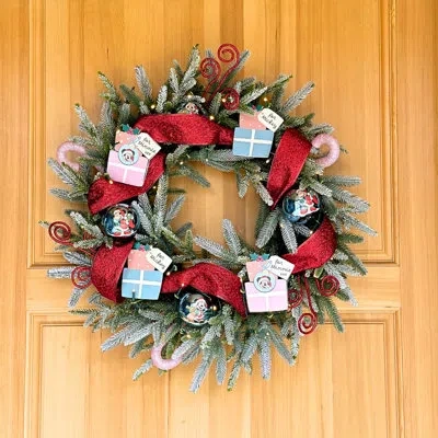 Cg Hunter Disney Mickey Mouse And Minnie Mouse 26" Flocked Pre-lit Christmas Wreath With Led Lights In Green