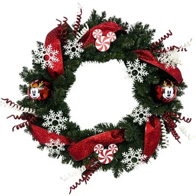 Cg Hunter Disney Mickey Mouse And Minnie Mouse 26" Pre-lit Christmas Wreath With 45 Warm Led Lights In Green