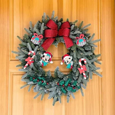 Cg Hunter Disney Seasons Greetings Mickey Mouse And Minnie Mouse 26 In. Pre-lit Christmas Wreath In Green