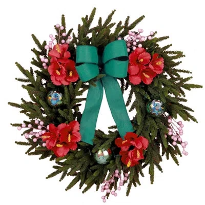 Cg Hunter Disney Stitch 26-inch Pre-lit Christmas Wreath With 45 Led Lights And Festive Ornaments In Green
