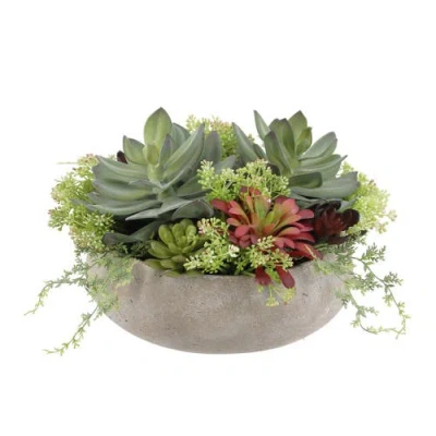 Cg Hunter Round Artificial Succulent Arrangement, Natural Planter In Green
