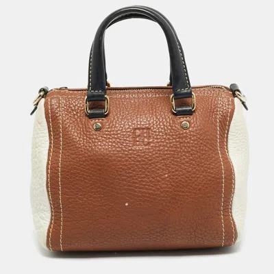 Pre-owned Ch Carolina Herrera Andy Mini Tri Color Leather Boston Bag In Multi