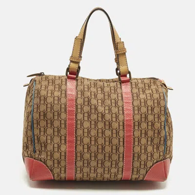 Pre-owned Ch Carolina Herrera Andy Multicolor Monogram Canvas And Leather Satchel