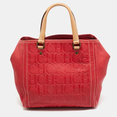 Ch Carolina Herrera Andy Red Monogram Leather Tote