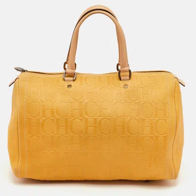 Pre-owned Ch Carolina Herrera Andy Yellow Monogram Embossed Leather Boston Bag
