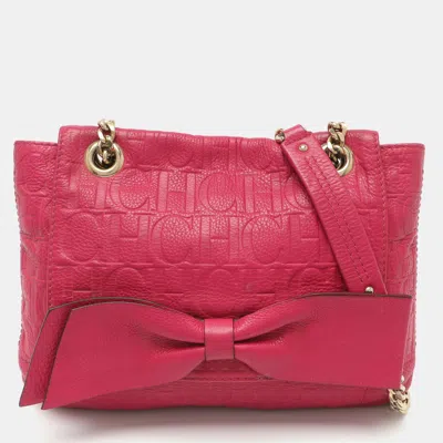 Pre-owned Ch Carolina Herrera Audrey Pink Monogram Embossed Leather Shoulder Bag