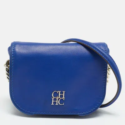 Pre-owned Ch Carolina Herrera Baltazar Blue Leather Flap Crossbody Bag