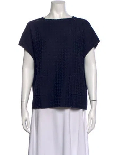 Pre-owned Ch Carolina Herrera Bateau Neckline Short Sleeve Top In Blue