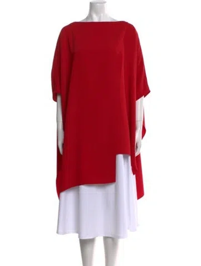 Pre-owned Ch Carolina Herrera Bateau Neckline Short Sleeve Tunic In Red