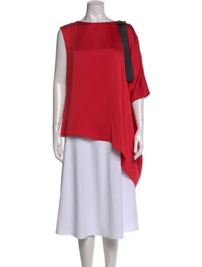Pre-owned Ch Carolina Herrera Bateau Neckline Sleeveless Blouse In Red