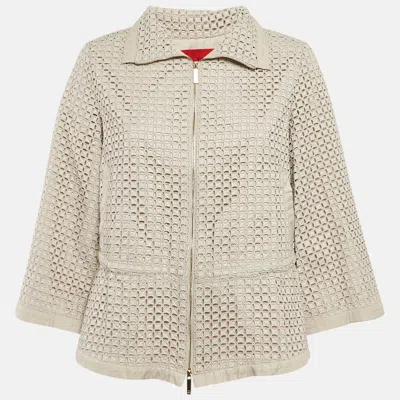 Pre-owned Ch Carolina Herrera Beige Broderie Anglaise Eyelet Synthetic Zip-up Jacket S
