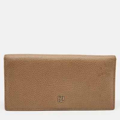 Ch Carolina Herrera Beige Leather Flap Bifold Continental Wallet