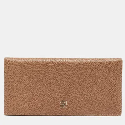 Ch Carolina Herrera Beige Leather Long Bifold Wallet In Brown