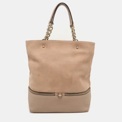 Pre-owned Ch Carolina Herrera Beige Leather Zip Detail Chain Tote