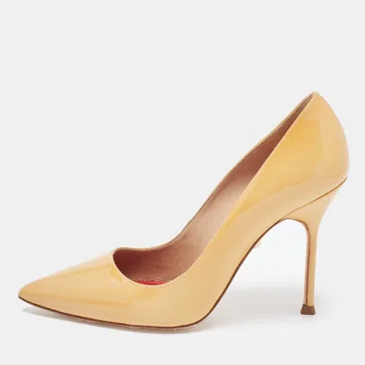 Ch Carolina Herrera Beige Patent Leather Pointed Toe Pumps In Multi
