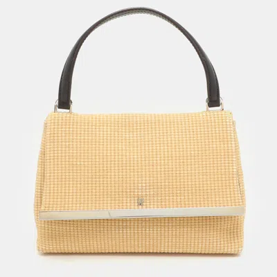 Pre-owned Ch Carolina Herrera Beige Woven Straw Camelot Top Handle Bag