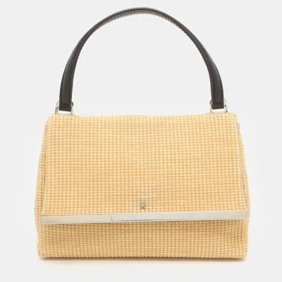 Ch Carolina Herrera Beige Woven Straw Camelot Top Handle Bag In Neutral