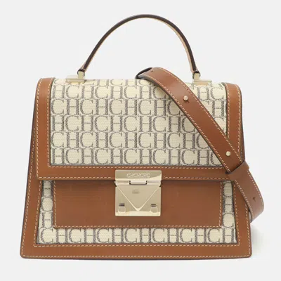 Pre-owned Ch Carolina Herrera Beige/brown Signature Canvas And Leather Top Handle Bag In Sand