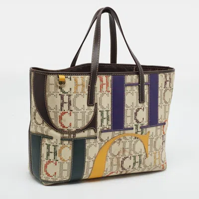 Pre-owned Ch Carolina Herrera Beige/multicolor Monogram Canvas Shopper Tote
