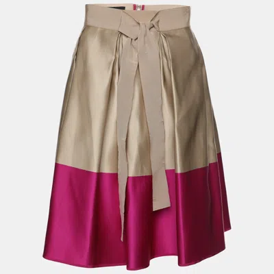 Pre-owned Ch Carolina Herrera Beige/purple Silk Midi Skirt S