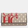Ch Carolina Herrera Beige/red Canvas And Leather Continental Wallet In Brown