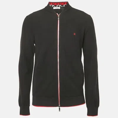 Pre-owned Ch Carolina Herrera Black Combed Cotton Zip-up Cardigan M