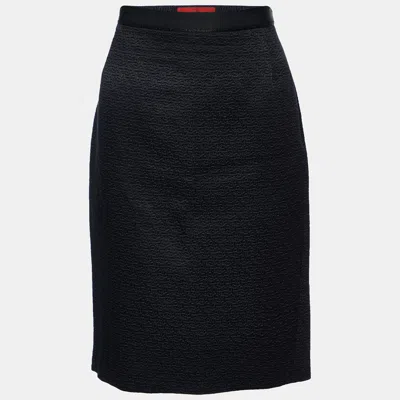 Pre-owned Ch Carolina Herrera Black Cotton & Silk Pencil Skirt M