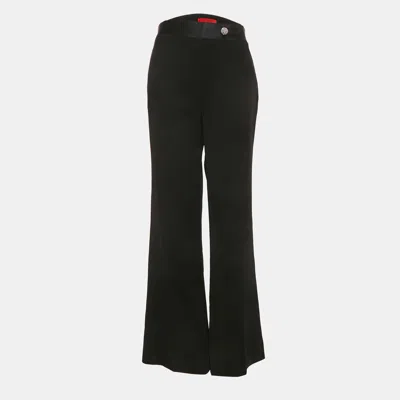 Ch Carolina Herrera Black Crepe Brooch Detailed Flared Trousers In Metallic