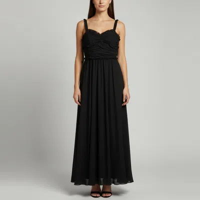 Pre-owned Ch Carolina Herrera Black Crepe Bustier Maxi Dress L