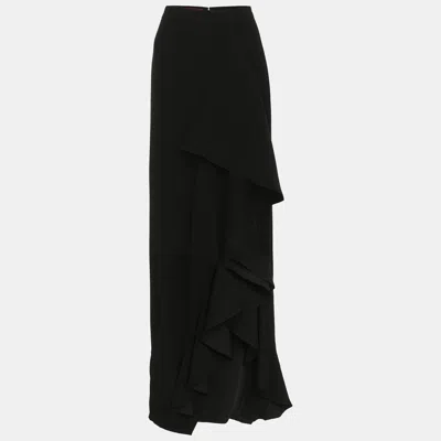 Pre-owned Ch Carolina Herrera Black Crepe Ruffled Midi Skirt S