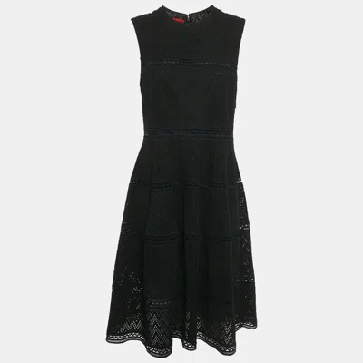 Pre-owned Ch Carolina Herrera Black Cutwork Cotton Sleeveless Midi Dress L