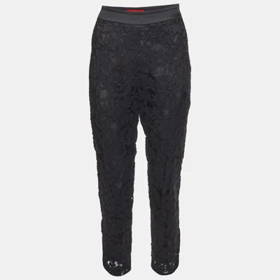 Pre-owned Ch Carolina Herrera Black Floral Lace Cropped Tailored Trouser M