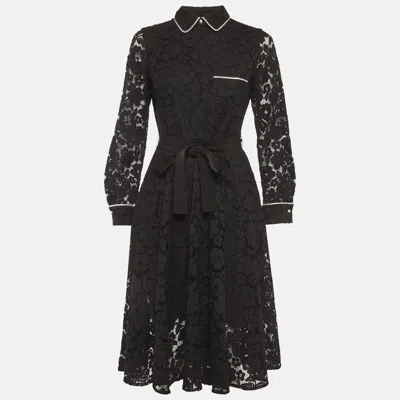 Ch Carolina Herrera Black Guipure Lace Flared Midi Dress