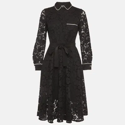Ch Carolina Herrera Black Guipure Lace Flared Midi Dress In Multi