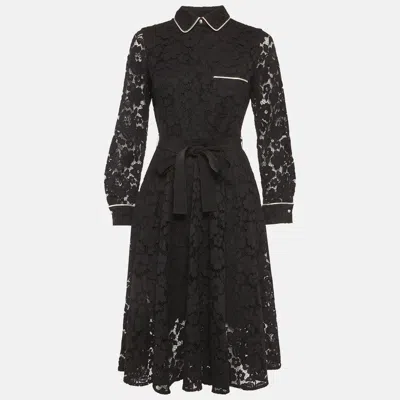 Pre-owned Ch Carolina Herrera Black Guipure Lace Flared Midi Dress S